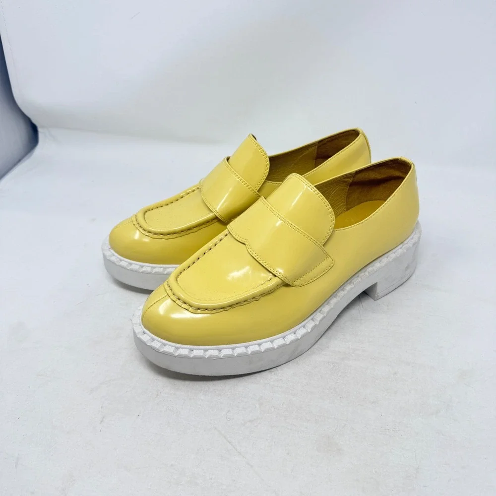 Jeffrey Campbell‎ Platform Penny Loafers Yellow Leather Chunky Slip On Size 8.5